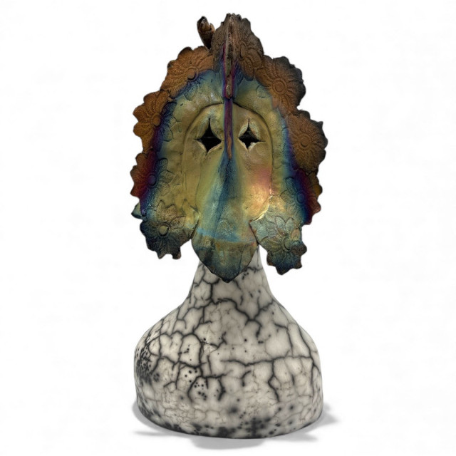 Colja de Roo + Vogelmasker met tors, kopermat en naked raku